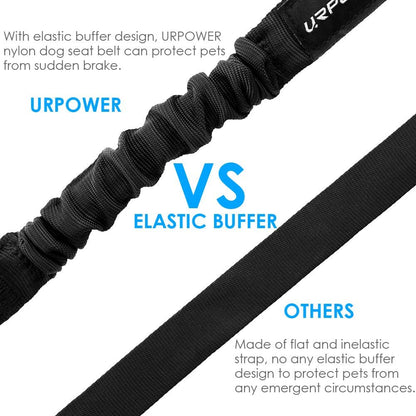 2-Pack Adjustable Dog Seat Belt with Retractable Design and Elastic Bungee Buffer, Heavy-Duty 360-Degree Swivel Pet Safety Harness