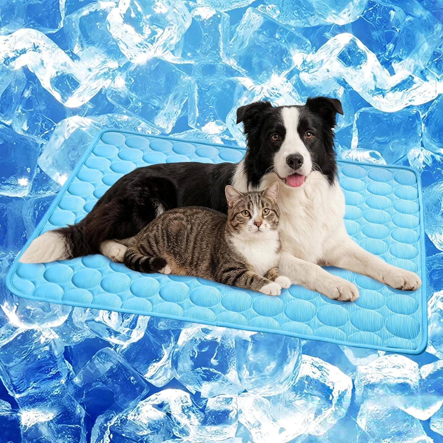 Cooling Mat for Pets - Q-Max>0.4 Chill Fiber Cooling Pad, Washable Non-Slip Non-Toxic Design for Small to Large Dogs and Cats, Suitable for Indoor and Outdoor Use