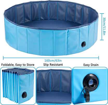 Foldable Outdoor Dog Swimming Pool - Collapsible Anti-Slip Hard PVC Paddling Bathtub for Large and Extra Large Dogs, Kids, and Pets (63'' x 12'' / 160 cm x 30 cm)