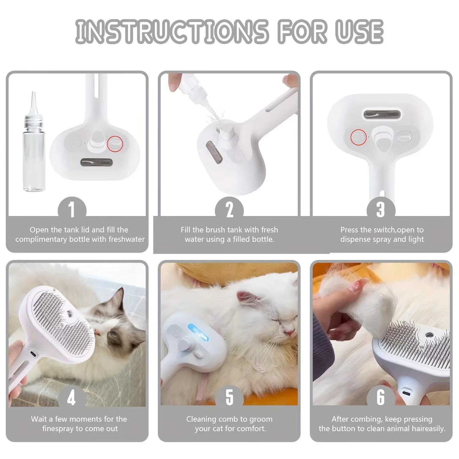 3-in-1 Electric Pet Grooming Brush with Steam Spray and Massage Function for Dogs and Cats