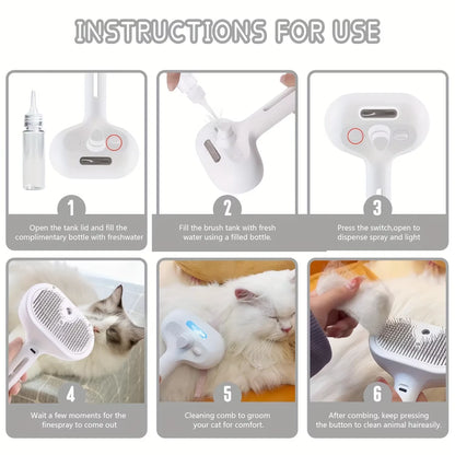 3-in-1 Electric Pet Grooming Brush with Steam Spray and Massage Function for Dogs and Cats