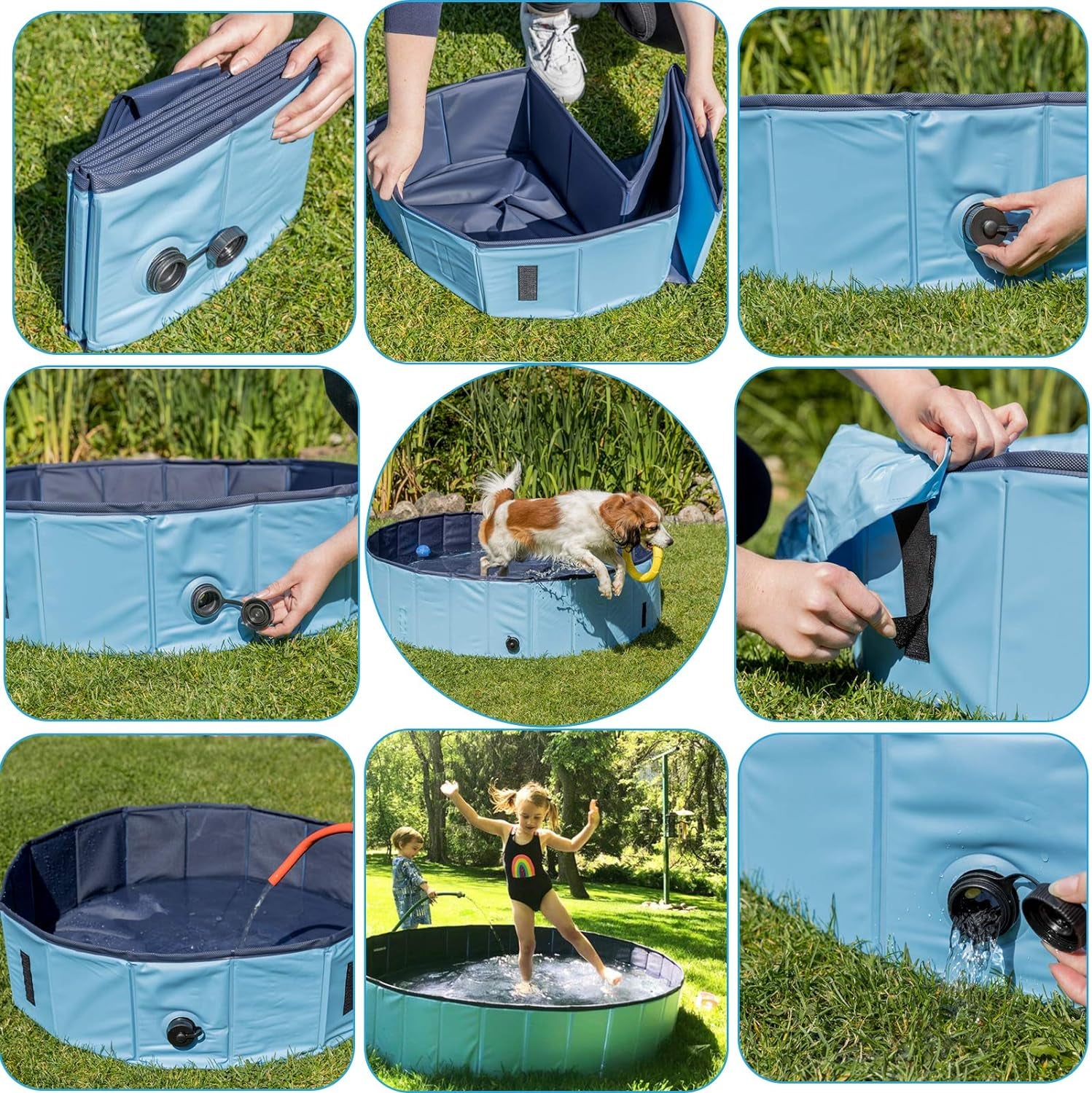 Foldable Outdoor Dog Swimming Pool - Collapsible Anti-Slip Hard PVC Paddling Bathtub for Large and Extra Large Dogs, Kids, and Pets (63'' x 12'' / 160 cm x 30 cm)