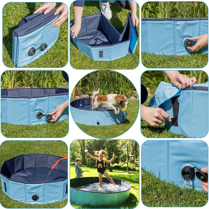 Foldable Outdoor Dog Swimming Pool - Collapsible Anti-Slip Hard PVC Paddling Bathtub for Large and Extra Large Dogs, Kids, and Pets (63'' x 12'' / 160 cm x 30 cm)