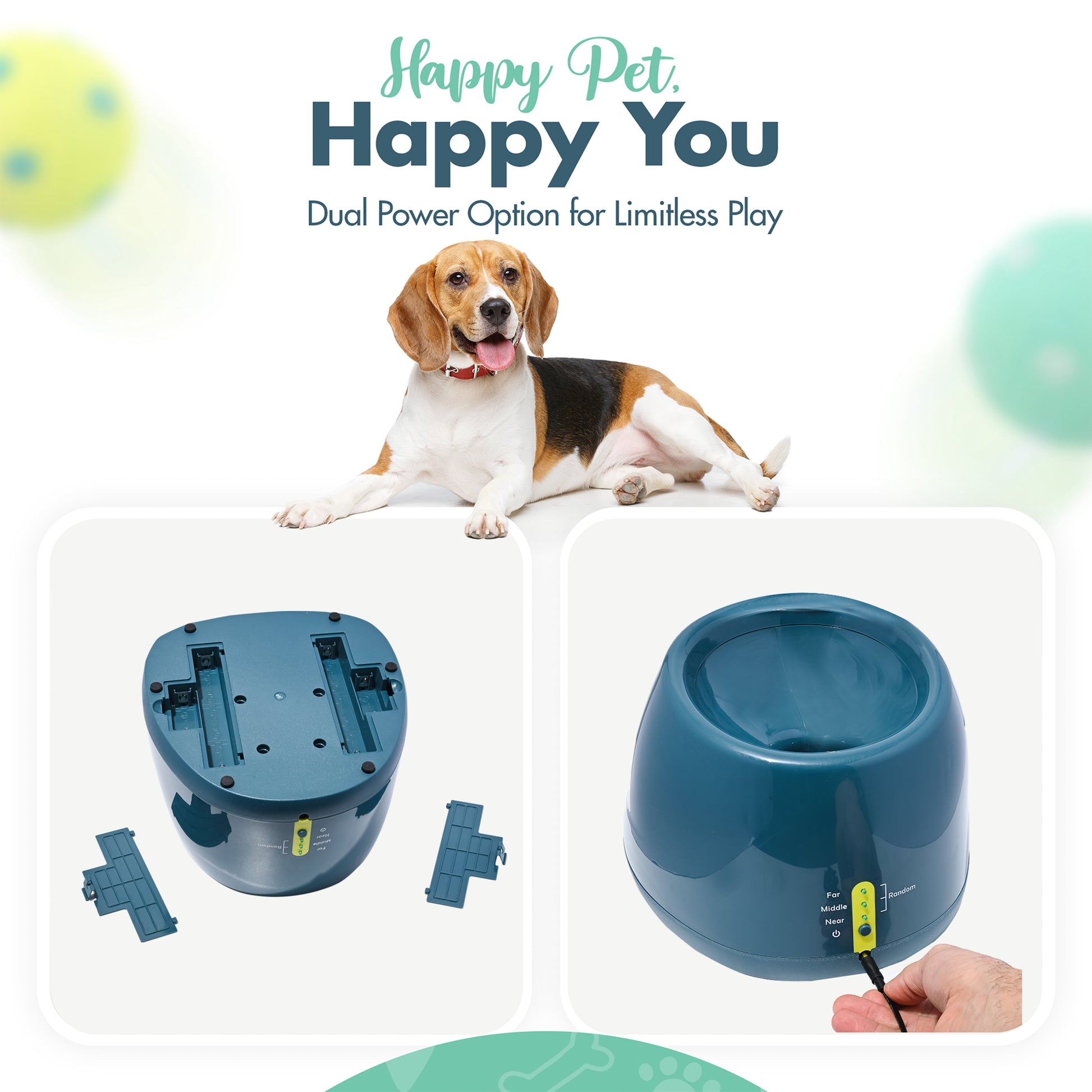 Automatic Dog Ball Launcher - Interactive Fetch Machine for Small to Medium Dogs with 6 Latex Balls and Dual Power Supply