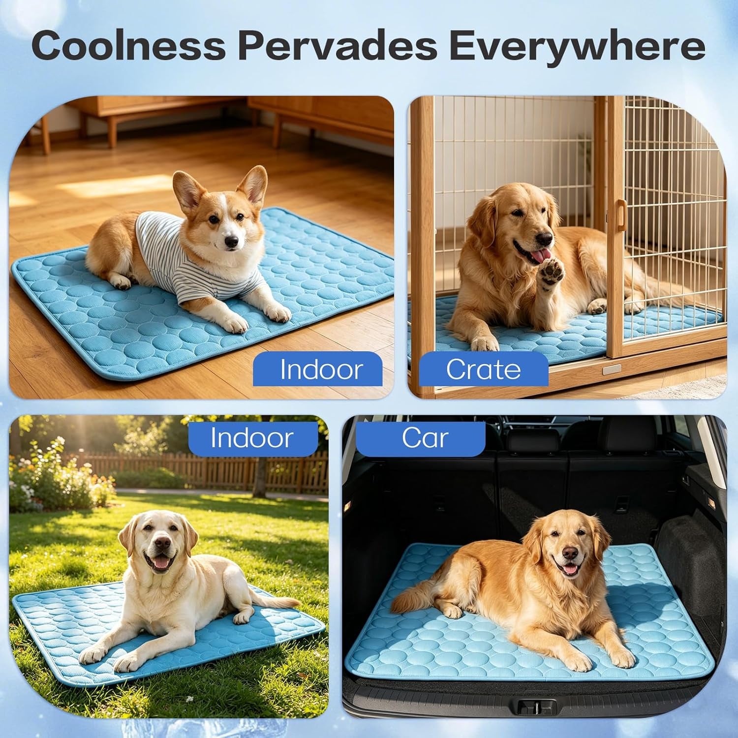 Cooling Mat for Pets - Q-Max>0.4 Chill Fiber Cooling Pad, Washable Non-Slip Non-Toxic Design for Small to Large Dogs and Cats, Suitable for Indoor and Outdoor Use
