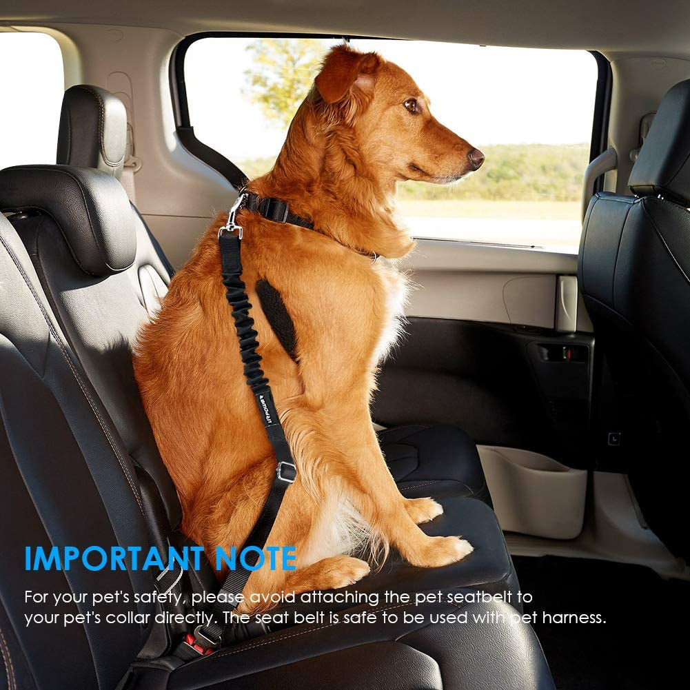 2-Pack Adjustable Dog Seat Belt with Retractable Design and Elastic Bungee Buffer, Heavy-Duty 360-Degree Swivel Pet Safety Harness