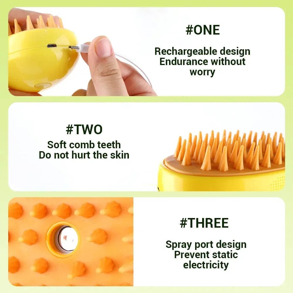 3-in-1 Electric Pet Grooming Tool with Steam Brush, Sprayer, and Massage Comb for Cats and Dogs