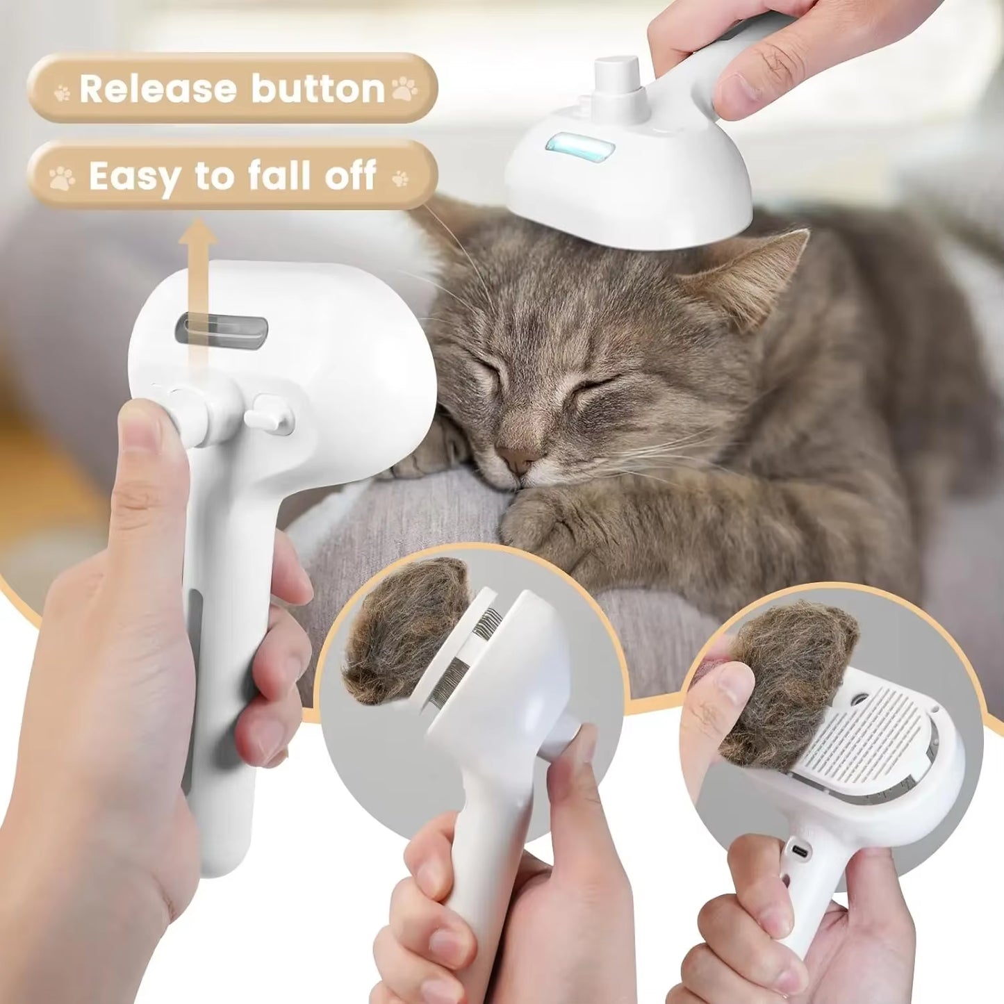 3-in-1 Electric Pet Grooming Brush with Steam Spray and Massage Function for Dogs and Cats