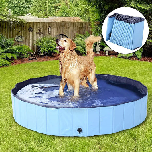 Foldable Outdoor Dog Swimming Pool - Collapsible Anti-Slip Hard PVC Paddling Bathtub for Large and Extra Large Dogs, Kids, and Pets (63'' x 12'' / 160 cm x 30 cm)