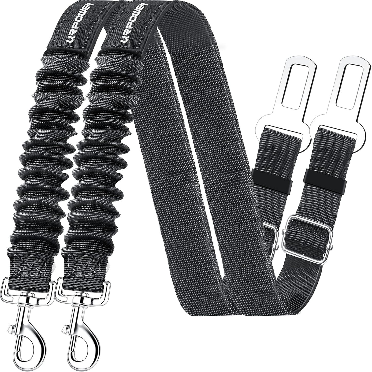 2-Pack Adjustable Dog Seat Belt with Retractable Design and Elastic Bungee Buffer, Heavy-Duty 360-Degree Swivel Pet Safety Harness
