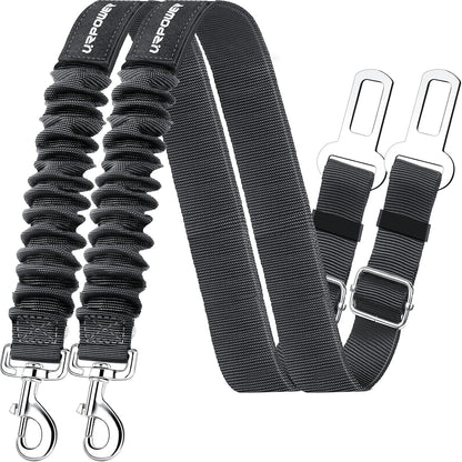 2-Pack Adjustable Dog Seat Belt with Retractable Design and Elastic Bungee Buffer, Heavy-Duty 360-Degree Swivel Pet Safety Harness