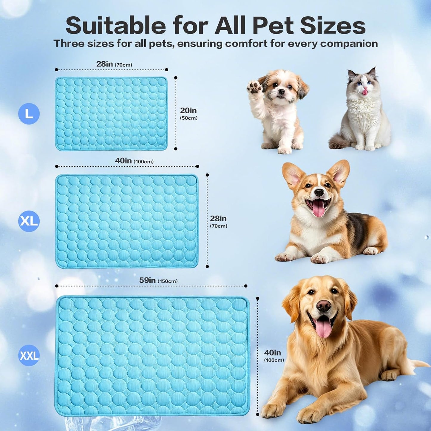 Cooling Mat for Pets - Q-Max>0.4 Chill Fiber Cooling Pad, Washable Non-Slip Non-Toxic Design for Small to Large Dogs and Cats, Suitable for Indoor and Outdoor Use
