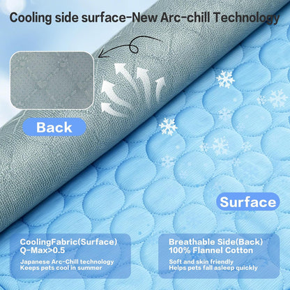 Cooling Mat for Pets - Q-Max>0.4 Chill Fiber Cooling Pad, Washable Non-Slip Non-Toxic Design for Small to Large Dogs and Cats, Suitable for Indoor and Outdoor Use